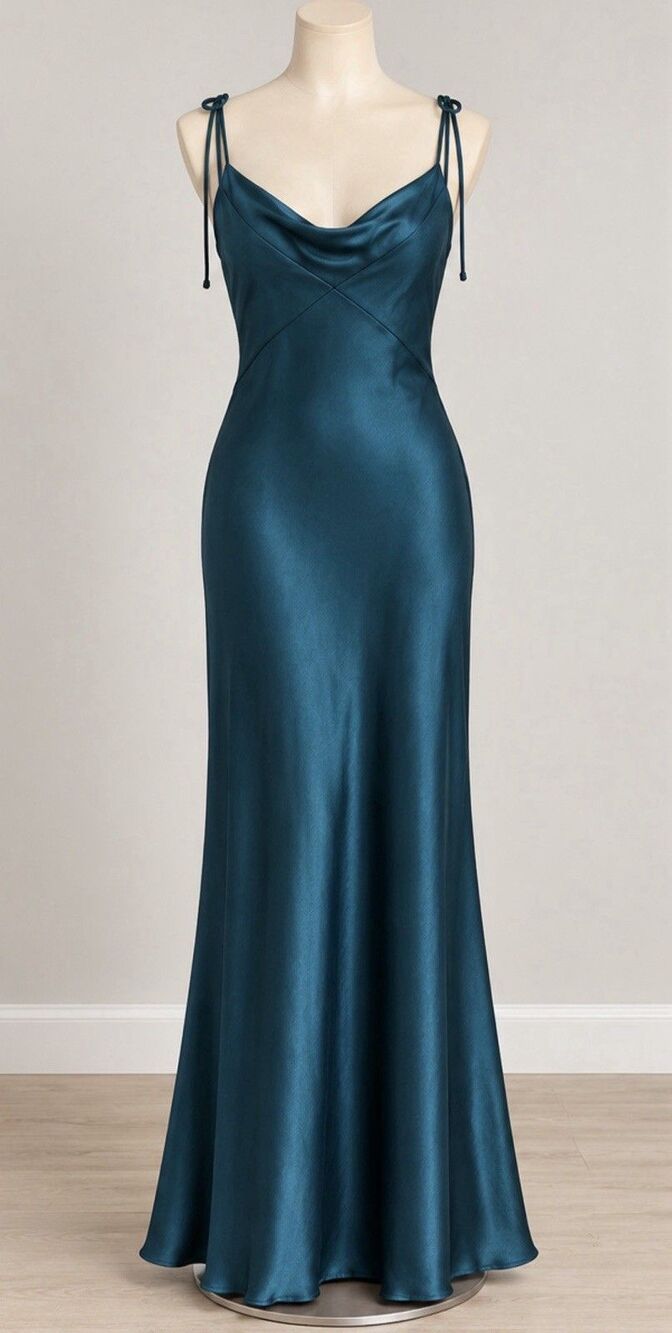 Hello Molly Penelope Satin Cowl Maxi Dress Teal Blue Green Slip Gown Sz L 8 NWT